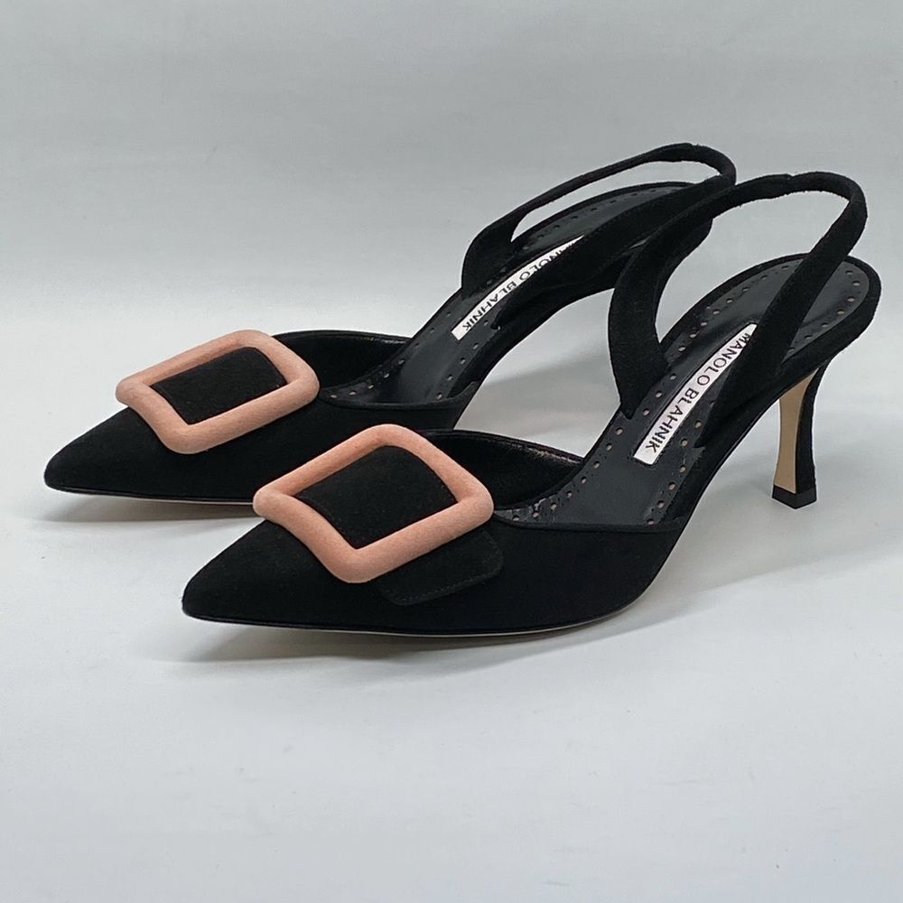Manolo Blahnik Maysli Suede Buckle Slingback Pumps size 36
